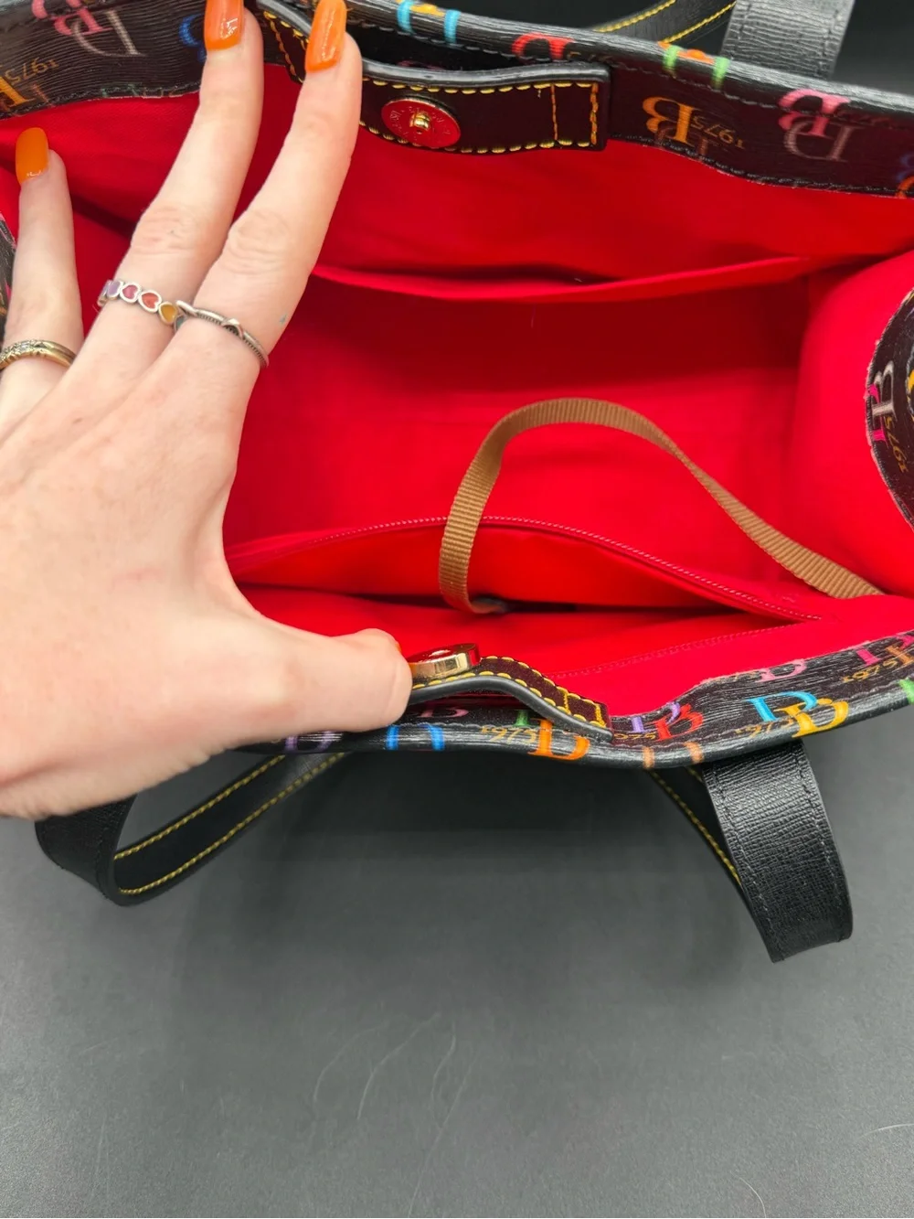 Dooney & Bourke 1975 Multicolor Logo Tote Bag — Red Interior - Picture 6 of 9